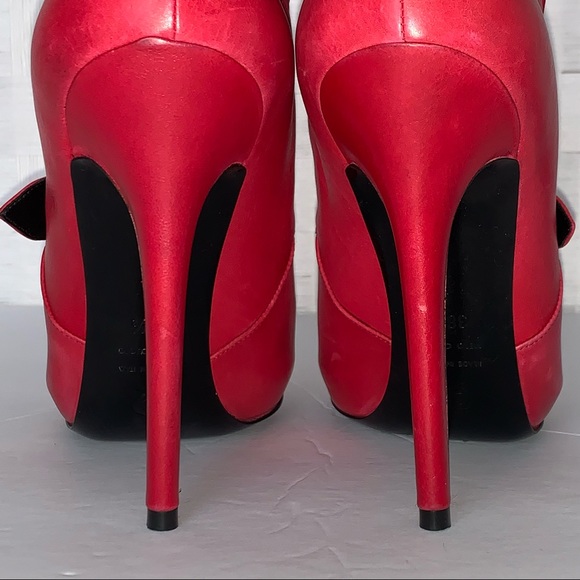 Alexander Mc Queen Red Italy Leather Buckle Heel Ankle Boots 38.5 US 8 - Picture 11 of 14